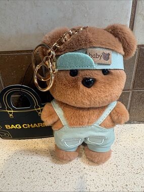 Baby Bear Plush Bag Charm/Keychain in Brown with Mint Outfit NWT